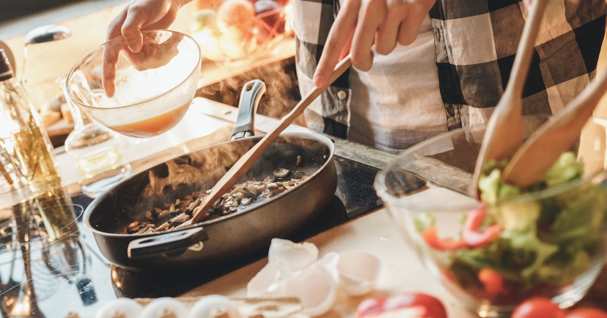 omelete cooking on skillet